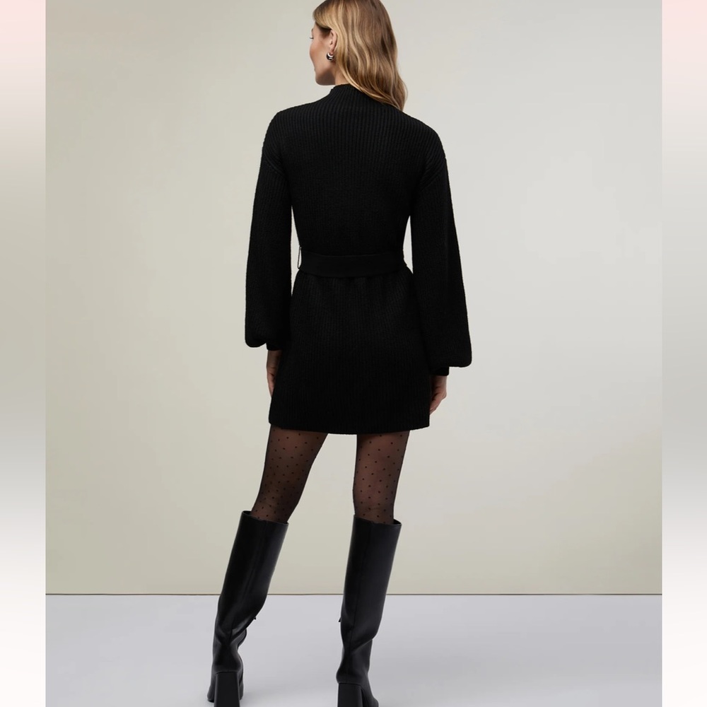 Rachel Parcell Mock Neck Belted Sweater Dress - Black XS - Picture 4 of 4